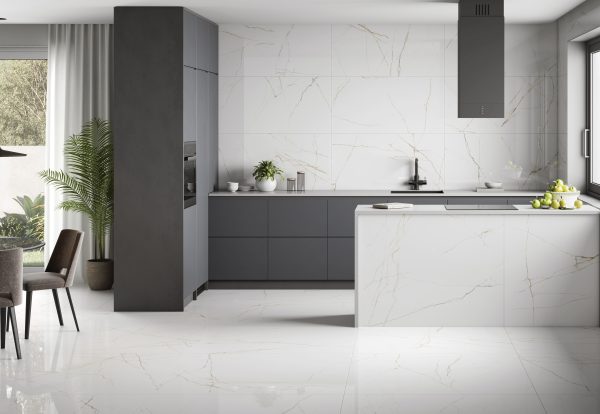 Carrelage effet marbre ACQUILEA 60x120 / 120x120 – Finition polie haut de gamme