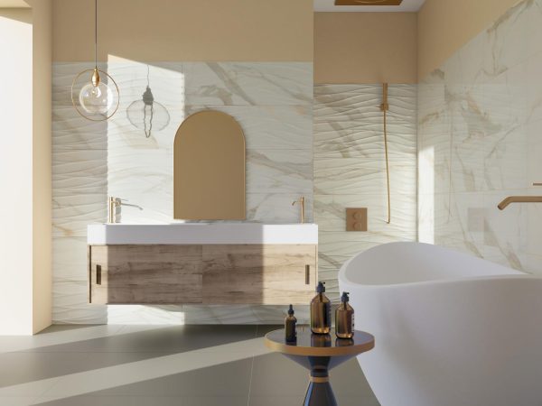 Faïence murale effet marbre 30x90 CALACATA GOLD – Revêtement mural brillant ou mat