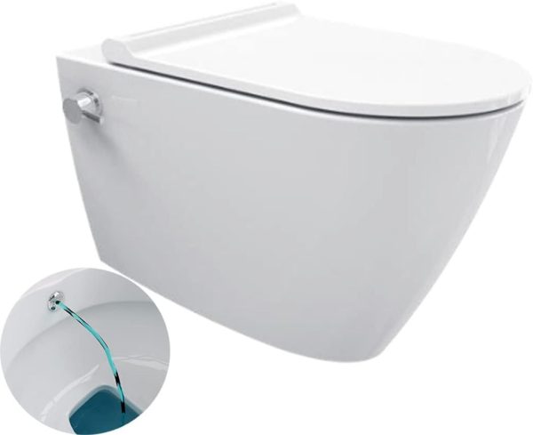 WC suspendu ALESTA sans bride avec fonction bidet (Taharet) – Soft Close