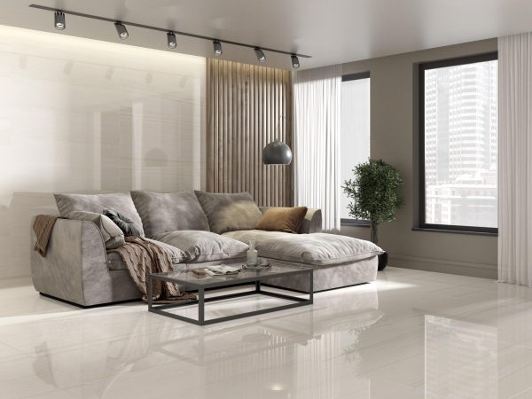 Carrelage effet marbre blanc 120x120 DOLOMITE – Grand format brillant intérieur