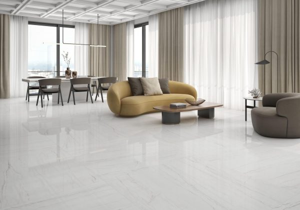 Carrelage effet marbre blanc 120x120 MONTEBIANCO – Grand format intérieur