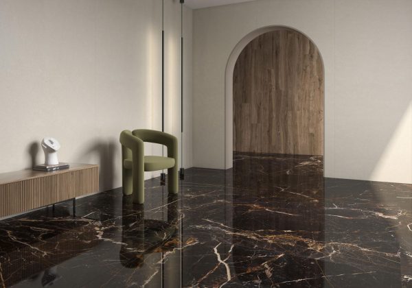 Carrelage effet marbre noir 120x120 LUX LAURANTS – Grand format luxe